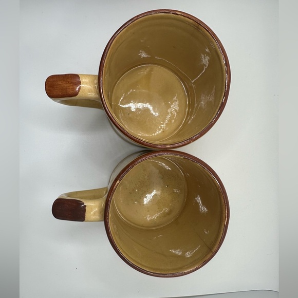 Vintage 70s ‘Fine Quality Coffee’ Mushroom Ceramic Mugs - Set of 2 Spice Brown - Picture 12 of 15